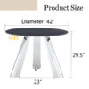 A 42-inch burn stone round table with stainless steel legs can accommodate 4 or 6 diners