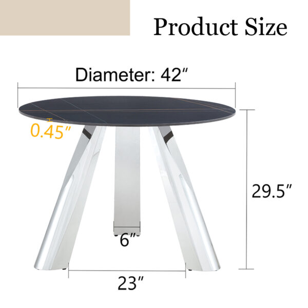 8f4a34fd1fdf4b359d0726aa939f6983_928c472c91ed5068f3575b5ff5c687c9 A 42-inch burn stone round table with stainless steel legs can accommodate 4 or 6 diners