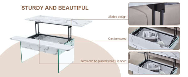 8f565c9814dc462f8b69097f0c921963_db1b25f3d5cb551c7a4707f7fb9c64c8 Multifunctional Lift Top Coffee Table -White Marble Pattern, Essential for Modern Homes.Tempered Glass Legs,Multiple Color Options,Lift Top Feature.Perfectly Fitting Into Both Living Rooms And Office.