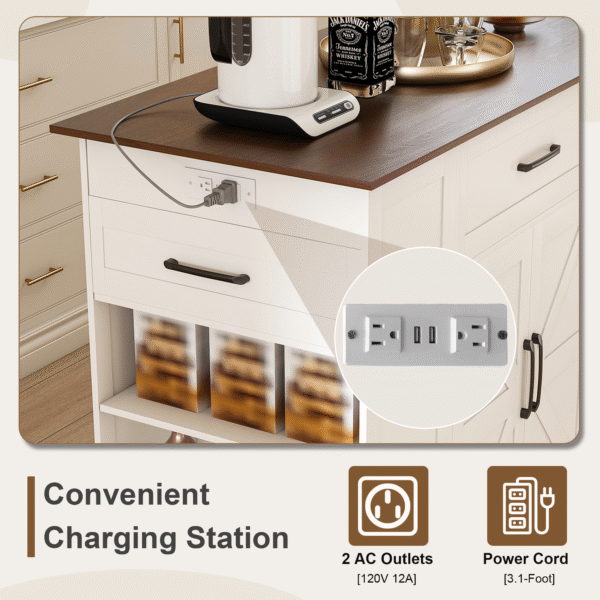 8f74c1de507c417eb4a6a60ce29fb0e0_6b25355bf793ffd2893e94a40bb4433c 46" Kitchen Island on Wheels with Storage & Power Outlet - Movable Rustic Breakfast Bar Table, Wood Top with Adjustable Shelf & Drawer for Kitchen Dining Living Room, White