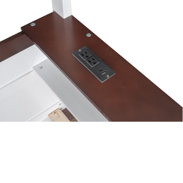 Queen Size Wooden Bunk Bed with Built-in Shelves,Storage Box,LED Light and USB Charging Station,White(ETA:6/30)