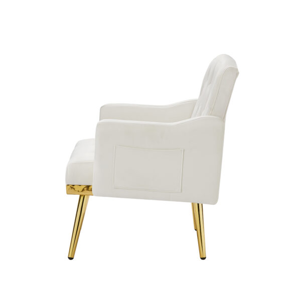 cream white velvet armchair with metal  legs
