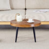Natural Wood Grain Texture Round Coffee Table - Diameter 23.6 Inches.Exquisite Suction Molding Process,Natural Wood Grain Texture,Black Sprayed Metal Leg.