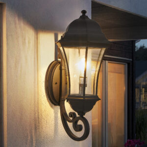 27"(H) 1-Pack Outdoor Wall Lantern with Dusk to Dawn Sensor, Black Weatherrproof Exterior Light Fixture with Clear Bubble Glass, Vintage Wall Sconce for Porch, Patio, Entryway, and Garage (No Bulb)