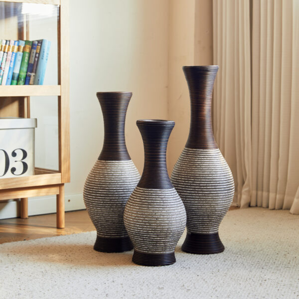 9143f988f0d1404aa078b929113b5bb8_3b7ce2b80f543ac4a51a478d9b6c79f4 Desktop Vase, Brown Decorative Floor Vase, Classic and Neat Floor Vase, High Independent Flower Stand, Artificial Vine Vase, PVC Floor Vase, Home Decoration Flower Stand Set of 3 pieces