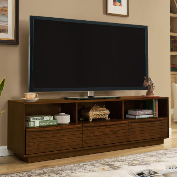 91a870f61efc4559a0c88942740a6259_dfd2fcfd6f004b4a54a09a3a67a4a7a5 63" Mid-Century Modern TV Stand for TVs up to 75", Thick Sturdy Farmhouse Entertainment Cabinet, Media Console for Living Room, Louver Design & Solid Wood Drawers & Outlet Holes, Walnut