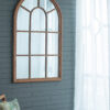 34x54.3" Large Arched Accent Mirror with Brown Frame with Decorative Window Look Classic Architecture Style Solid Fir Wood Interior Decor