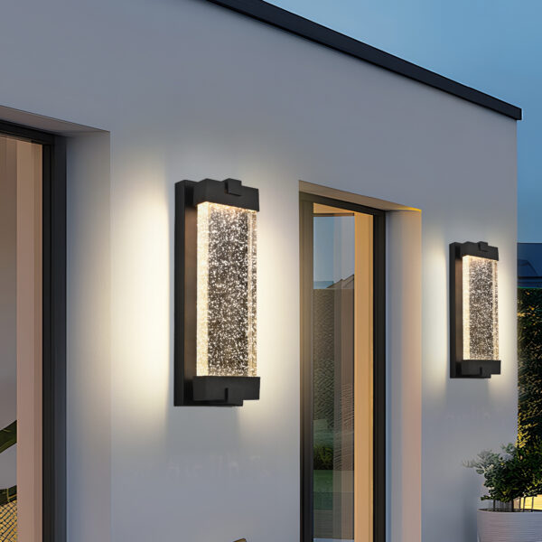 91d9b69018b34092b40f51942fa06968_0de54be33f458960ee9df099ba752edb 19"(H) Black Aluminum Finish Outdoor Wall Light with Bubble Crystal Glass, LED Light Source, 3000K Warm Light, Weatherproof Exterior Sconce for Patio, Porch, or Garage (1-pack)