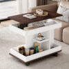 U-Can Adjustable End Table with Wheels, Modern Multifunctional Sofa Side Table with Lift-Top, 360°Rotating Top and Storage Space for Living Room, Small Space