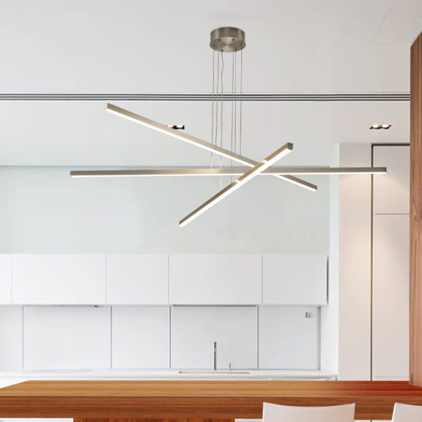 48" Modern LED Chandelier - Geometric 3-Arm Design, Adjustable Hanging, Sleek Metal Finish for Dining Room, Living Room & Office
