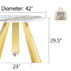A 42-inch stainless steel white pattern burning stone round table with gold legs Round table suitable for 2, 4 or 6 people
