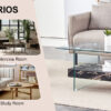 43.3 Inch Modern Two-Tier Coffee Table - An Elegant Combination of Clear Glass and Black Marble Pattern.It can be used not only as a coffee table but also as a side table or display stand.