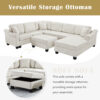 Sectional Sofa 111.8" U-shaped Sofa Chenille Upholstered Sofa Couch with Movable Storage Ottoman for Living Room, White