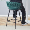 Two rotating bar stools with breathable cotton and linen soft cushions, in a retro green seat and black spray-painted iron frame, suitable for both restaurants and bars
