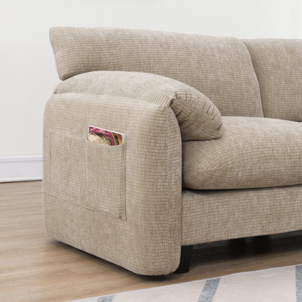 [VIDEO Provided] 108" Modular Sectional Sofa, L-Shape with 31.5" Extra-Wide Seat Cushion, USB and Type-C Charger, Phone Holder and 2 Side Storage Pockets, Free Movement Ottoman, Striped Chenille