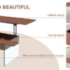 Multifunctional Lift Top Coffee Table -Dark Wood Color Grain Sticker, Essential for Modern Homes.Tempered Glass Legs,Lift Top Feature.Perfectly Fitting Into Living Rooms And Office.
