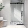 4876 Matte Black frameless one fixed and one shifted Shower Door, 70MM 304 SUS large pulleys with adjustable soft closing function,with nano easy cleaning and stick explosion-proof menbrance