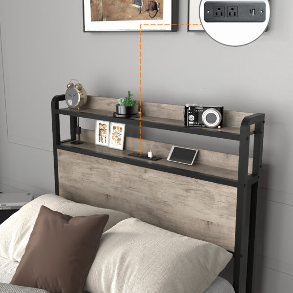 942cb70804bd474988fc927170b27552_b55e75680acb598462d188a6fbe2d6db Twin Bed Frames , Headboard and Charging Station & LED Light for Bedroom, Solid and Stable, Noise Free, No Box Spring Needed, Easy Assembly