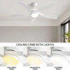 (Same as W882P146902) 52 Inch Modern Led Ceiling Fan With 3 Color Dimmable 5 ABS Blades Remote Control Reversible DC Motor White For Bedroom