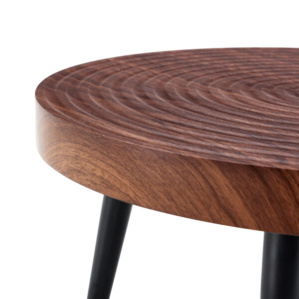 946392b8f57a4cd794647bdfec10112f_ae5dfb556bcb9aabd930ca54dec1d69f Modern Round Coffee Table - Annular Texture, Durable and Robust With a Diameter of 23.6 inches.Exquisite Suction Molding Process,Walnut Color Pattern Design,Black Sprayed Metal Leg.