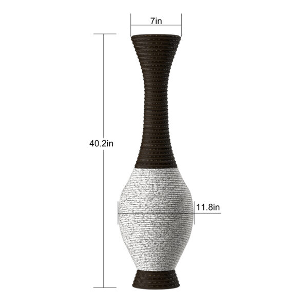 948230370b9d4ca3a075ebaa93b67c2a_aeb56bdac58ec30c295e85141c913896 39-Inch Tall Standing Designer Floor Vase - Durable Artificial Rattan - Elegant Two-Tone Dark Brown Finish - Ideal Decor Accent for Living Room, Bedroom, Entryway - Stylish Home Decor Statement Piece