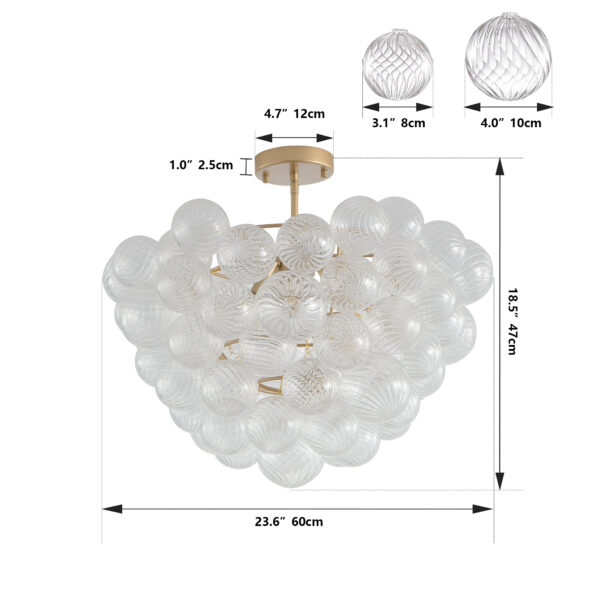 23.6-Inch Gold Ceiling Pendant Light with Threaded Clear Glass Globe Shade – Ideal for Living Room, Dining Room, Kitchen (Non Adjustable Height, No Bulbs)
