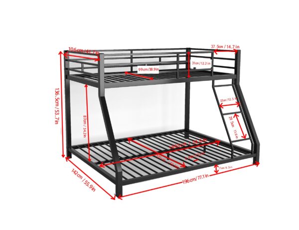Metal Twin Bunk bed for Kids and Adults , With Safety Guardrail and Ladder , Black