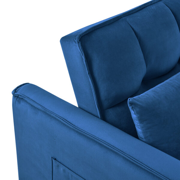 3 in 1 Convertible Sleeper Sofa Bed, Modern Pull Out Couch Bed, Adjustable Backrest, Velvet Loveseat Futon Sofa with Pillows & Pockets for Living Room Apartment, Blue