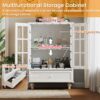 Minimalist White Buffet Cabinet with Double Glass Doors and Drawer, Modern Wooden Storage Sideboard Cupboard for Living room, Dining Room Hallway Entryway