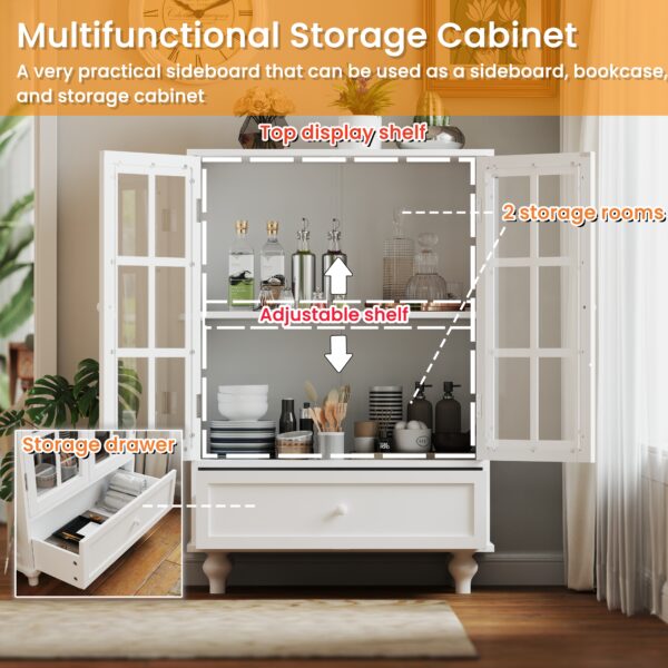 9543bbe9475243d3baae631227653d3a_6cda7e529d82861711b977d2aa7913f9 Minimalist White Buffet Cabinet with Double Glass Doors and Drawer, Modern Wooden Storage Sideboard Cupboard for Living room, Dining Room Hallway Entryway