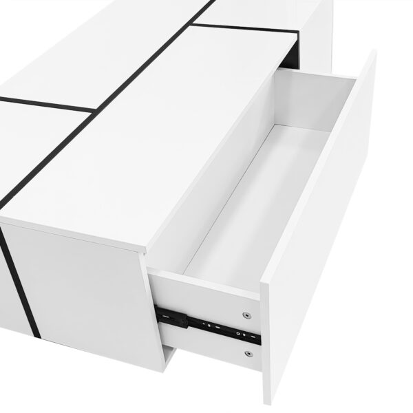 U-Can 47.2''-72.7'' Extendable Coffee Table, Multi-Functional Coffee Table with High-Gloss Finish, Coffee Table with 2 Hidden Storage Space and 2 Drawers for Living Room