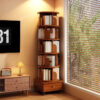 (UPGRADED) Rotating Bookshelf, 360 Display Corner Bookshelf for Small Space, 6 Tier Bookcase Storage Rack with Wheels, Wood Narrow Organizer for Bedroom, Living Room, Study Room, Walnut Brown, Shelves