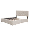 Upholstered Platform Bed with 2 Drawers and 1 Twin XL Trundle,  Linen Fabric, Queen Size - Dark Beige