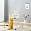 Heavy-Duty Iron Hanging Chair with Wicker Weave – Single Person Swing for Indoor/Outdoor (White)