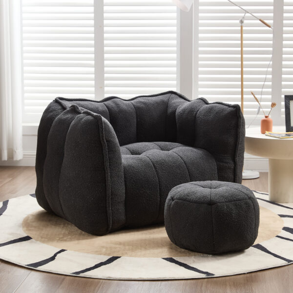 Soft Bean Bag Chair with High Resilient Foam(Chips)for living room and bedroom,Comfortable Square Lazy Sofa with Footstool, Cover for Adults to Gaming, Reading, and Watching TV