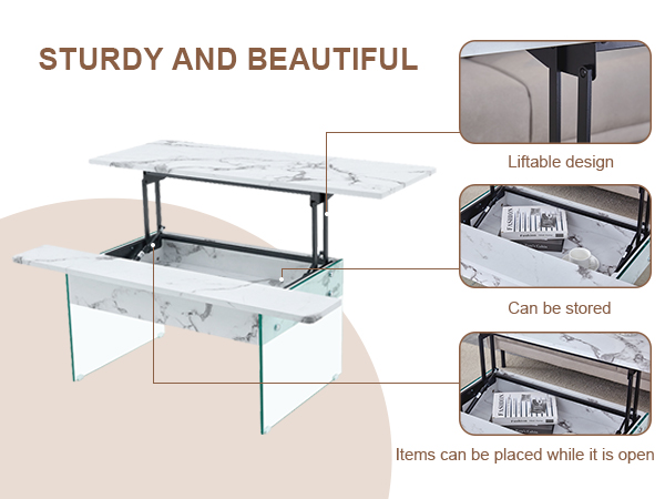 96c3772259bf479188d280a5eea03b79_5dc9ba7120e365e840b7206421f45204 Multifunctional Lift Top Coffee Table -White Marble Pattern, Essential for Modern Homes.Tempered Glass Legs,Multiple Color Options,Lift Top Feature.Perfectly Fitting Into Both Living Rooms And Office.