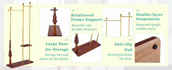 96e09b98731840459e9d42977be14ed2_91d9133c65cd0c3cb2aca79f2282d75b 70" Tall Industrial Coat Rack for Entryway, Solid Wood & Stainless Steel Clothing Rack, Double Layer Hanger for Coats, Hats, Bags, Scarves, Shoes Storage, Vintage Wood Grain & Metal, Heavy Duty