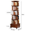 (UPGRADED) Rotating Bookshelf, 360 Display Corner Bookshelf for Small Space, 6 Tier Bookcase Storage Rack with Wheels, Wood Narrow Organizer for Bedroom, Living Room, Study Room, Walnut Brown, Shelves