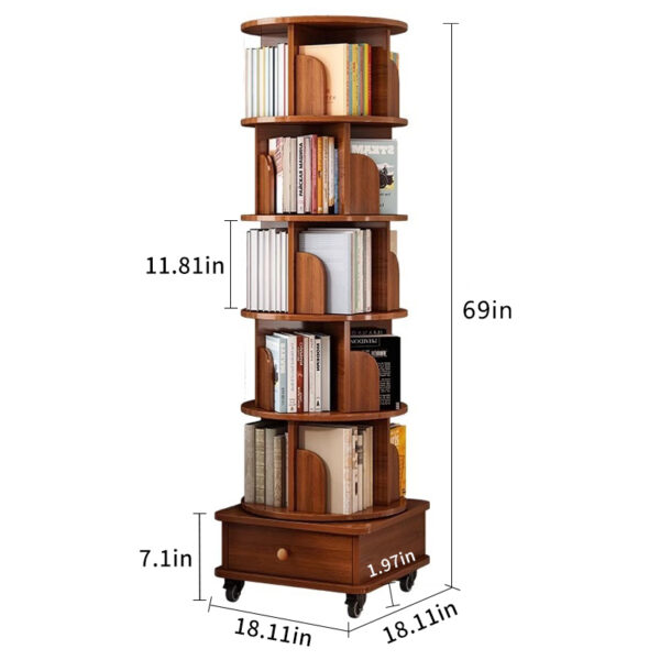 970666d1d23f4023aa49eee5cdb2815e_54fd5e3468b4a051ce7c6f16eb015a19 (UPGRADED) Rotating Bookshelf, 360 Display Corner Bookshelf for Small Space, 6 Tier Bookcase Storage Rack with Wheels, Wood Narrow Organizer for Bedroom, Living Room, Study Room, Walnut Brown, Shelves