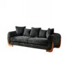 Modern Elegant Design 3 Seater Sofa with Wooden Legs, Comfortable Lambswool 5 Pillows for Living Room, Bedroom, Apartment, Black