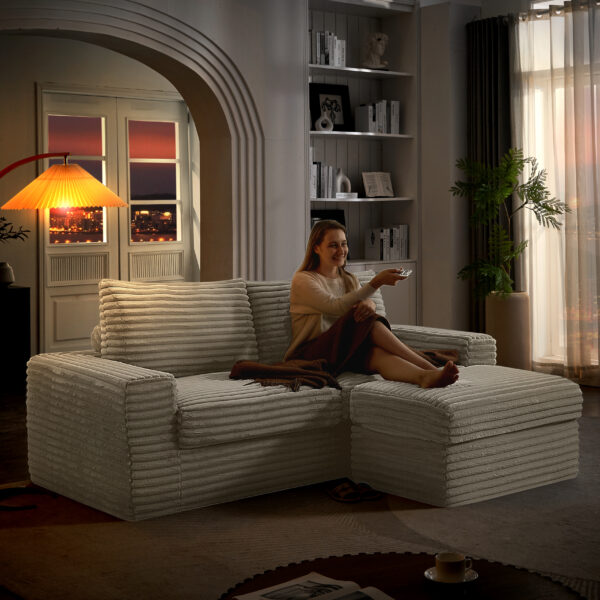 973a57a2d2c64abba8fab502e380b294_84a91452f9ce64dc413a665211b8b233 Luxurious Sectional Sofa,Corduroy L-Shaped Couch with Movable Ottoman, Oversized Comfy Couch with Zippered Backrest for Living Room,Apartment,Office