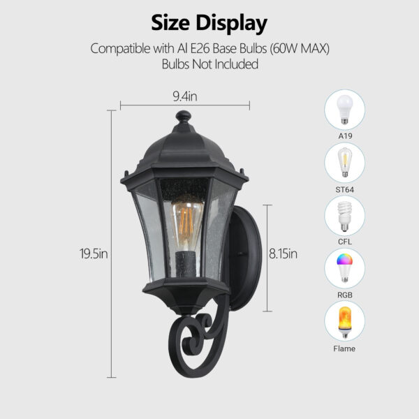 2-Pack Vintage Wall-Mounted Outdoor Lantern Light – Elegant Black Metal Sconce for Porch, Patio, and Garden Lighting (Bulb Not Included)
