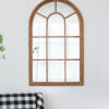 34x54.3" Large Arched Accent Mirror with Brown Frame with Decorative Window Look Classic Architecture Style Solid Fir Wood Interior Decor