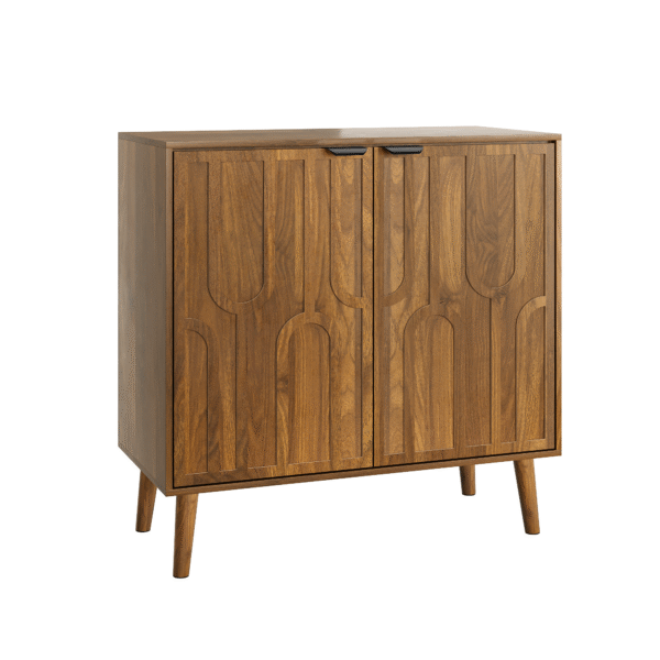 Sideboard Buffet Cabinet with Storage, Farmhouse Buffet Cabinet With Paper Clip Design, Wood Coffee Bar Storage Cabinet for Kitchen, Dining Room, Living Room, Entryway, Walnut,31.5" W