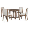 TREXM 5-Piece Extendable Dining Table Set for 4, Round Dining Table for 4 with Upholstered Chairs, Farmhouse Kitchen Table Set with Removable Leaf for Dining Room and Kitchen (Brown)