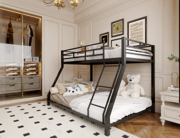 Metal Twin Bunk bed for Kids and Adults , With Safety Guardrail and Ladder , Black