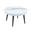 Elegant White Marble Pattern Round Coffee Table - Diameter 23.6 Inches, Exquisite Suction Molding Process,White Marble Pattern Design,Black Sprayed Metal Leg.
