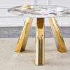 A 42-inch stainless steel white pattern burning stone round table with gold legs Round table suitable for 2, 4 or 6 people