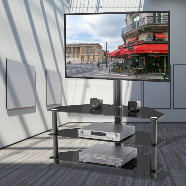 9845cbf0e8f445c58dba281e6249bd69_20191122_710a8cc0d1f67ca0a30f88632bacf809 Black Multi-function TV Stand Height Adjustable Bracket Swivel 3-Tier