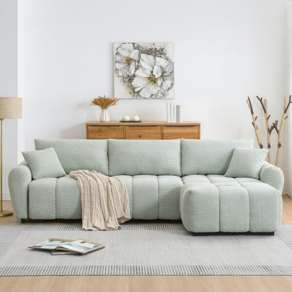 [VIDEO] 110" Modular Sectional Sofa, L Shape with Extra-large Seat, Pull-line Design, Movable Ottoman, High Density Foam, Free Combination, Sturdy Metal&Wood Frame, Boucle Fabric, 3 Colors